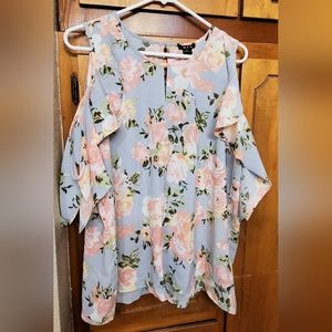 IMAN Floral Cold Shoulder Ruffle Top